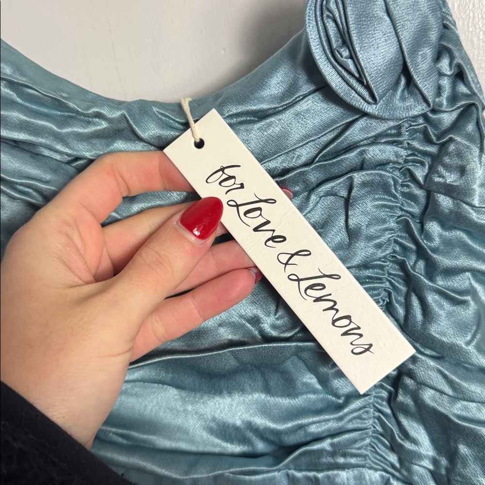 NWT For Love & Lemons Winona Bridesmaid Satin Maxi Gown In Blue Size Small - Picture 5 of 15